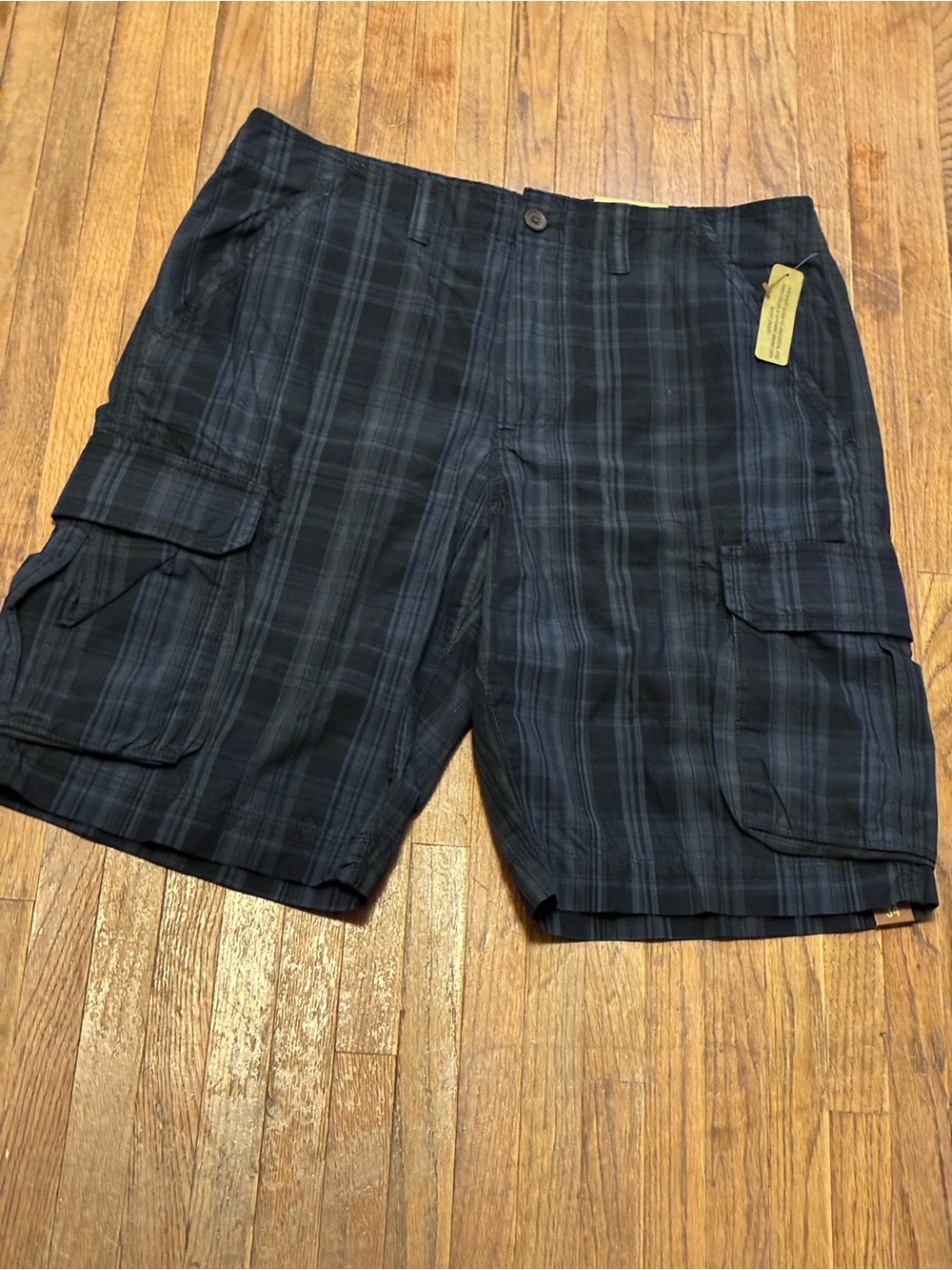 NWT Sonoma Plaid Cotton Cargo Shorts - Blue/Black
